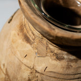 PUEBCO VINTAGE WOODEN POT W/GLASS CYLINDER